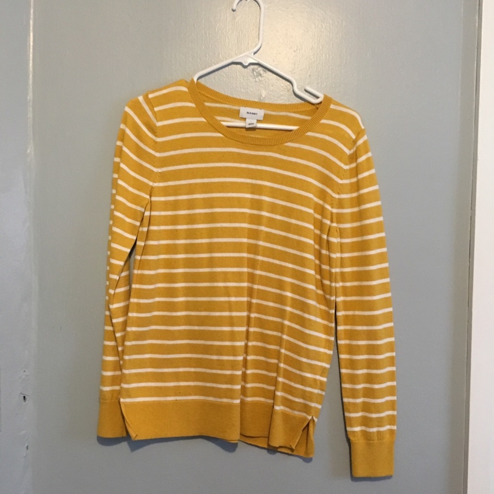 Old Navy Yellow Striped Crewneck Sweater Medium
